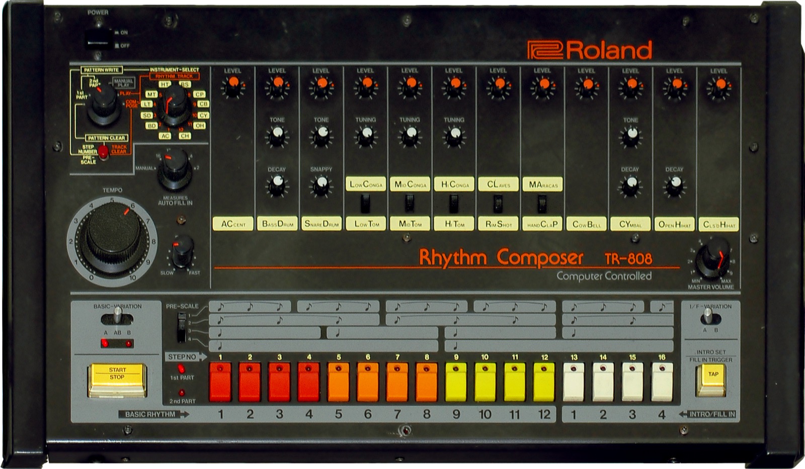 Roland TR-808 drum machine front panel
