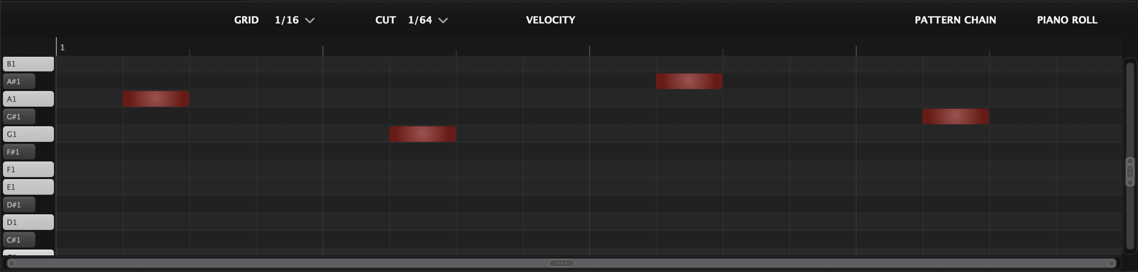 The piano roll editing an 808 melody line